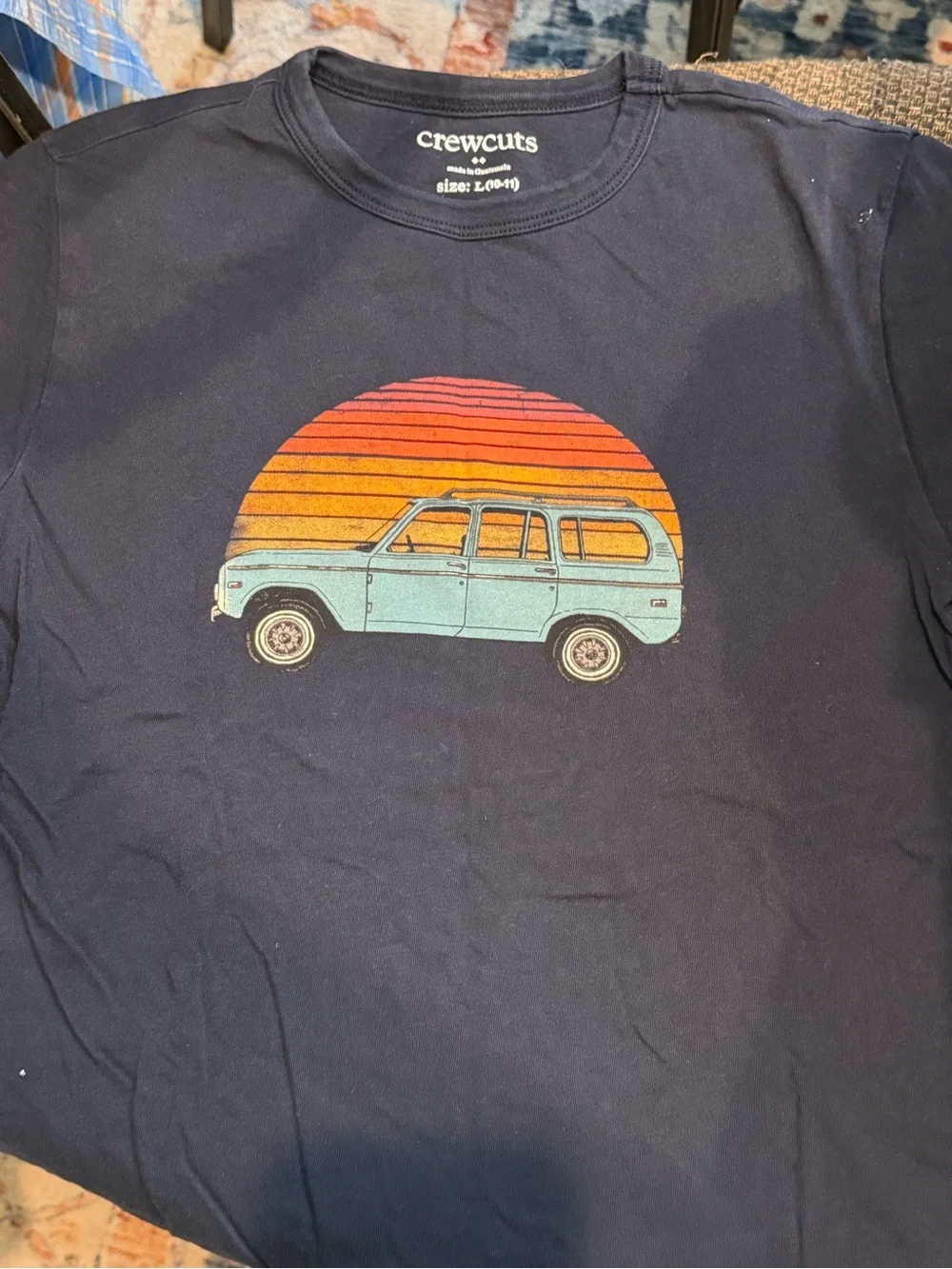 crewcuts Navy Graphic Tee with Retro Turquoise Car and Sunset